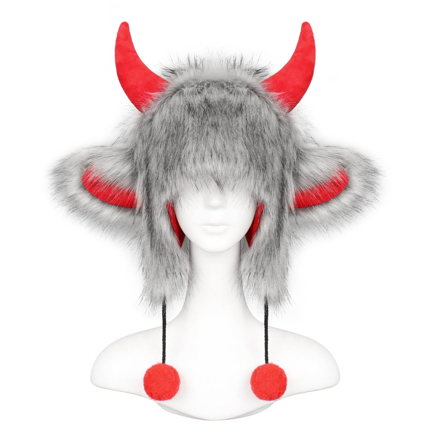 Halloween Funny Costume Black  Hat with Horns Winter Warm Ear Protection Niuwang Hat