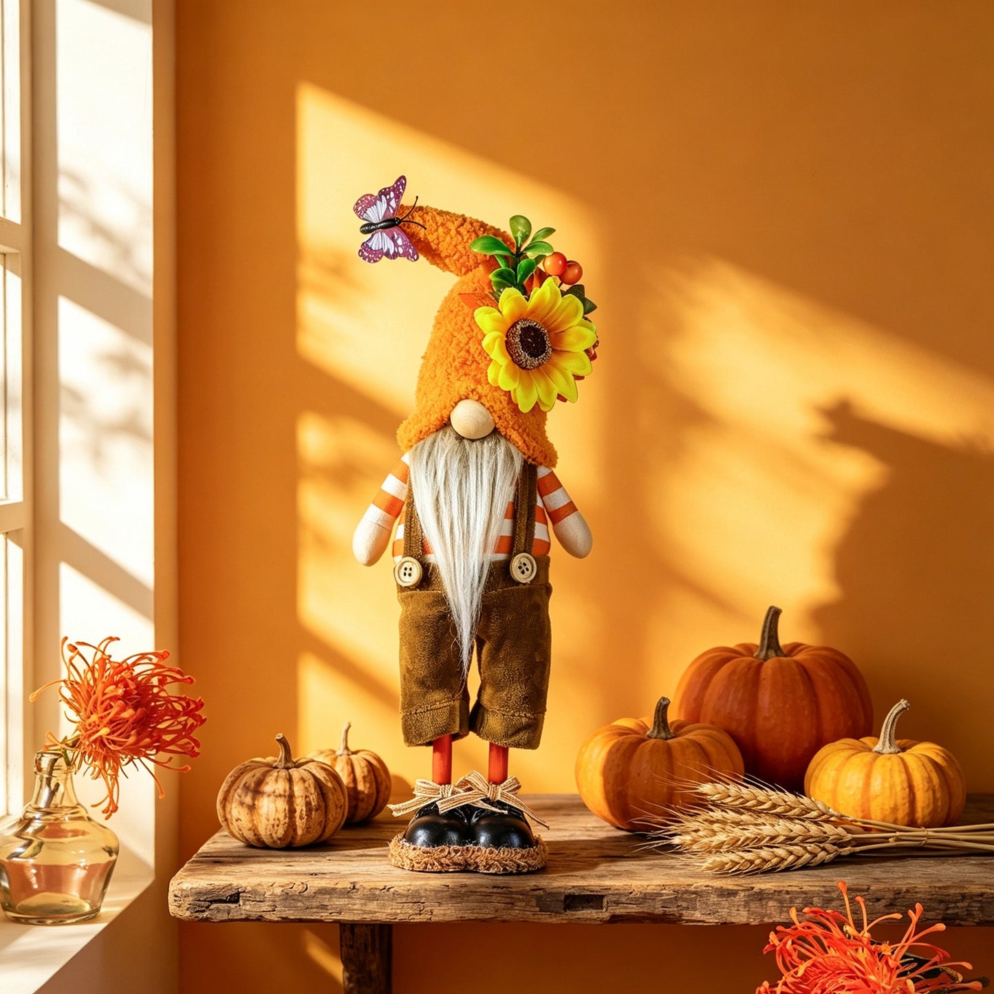 Harvest Festival Faceless Doll Decoration Thanksgiving Decorative Scarecrow Dwarf Figurine Maple Leaf Sunflower