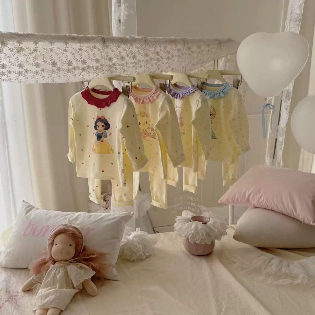 Cute Princess Children's Homewear Set Long Sleeve Long Pants Two-Piece Kids Pajamas for Girls
