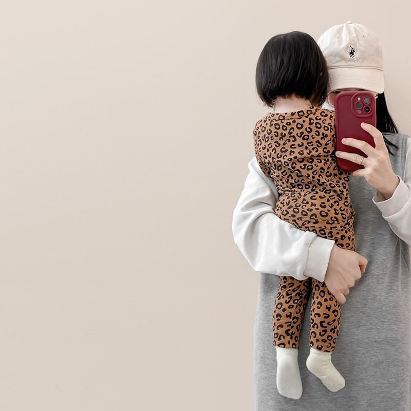 Baby Sleepwear Set Autumn New Fashion Leopard Print Girls Long Sleeve Long Pants Home Wear Two-Piece Children's Clothing