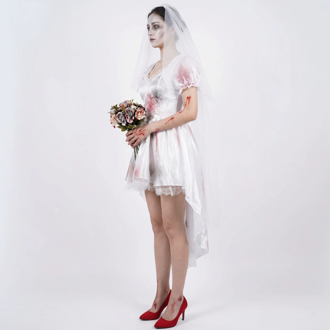 Halloween Zombie Bride Dark Bloody Stained Vampire Bride Wedding Dress Costume for Stage Performance