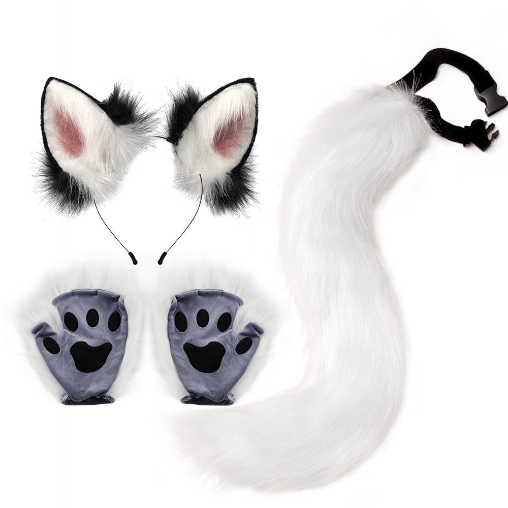 Halloween Costume Set Faux Fur Fox Ears Headband Animal Ears and Tail Cosplay Accessories