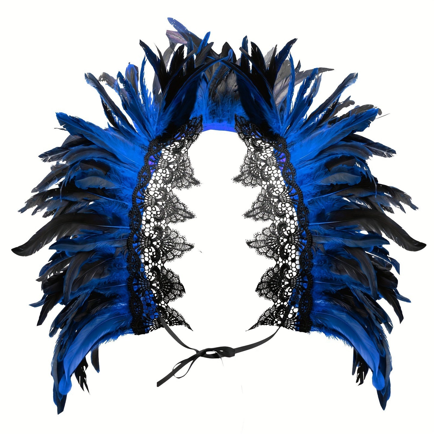 Gothic Style Feather Lace Long Shawl for Halloween Costume, Stage Performance, Masquerade Party