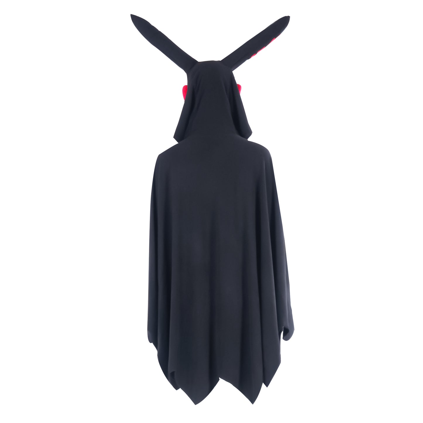 Mothman Cosplay Cape Costume – Black Hooded Cape with Red Glowing Eyes & Moth Wings Hood | S–M to 2XL–3XL