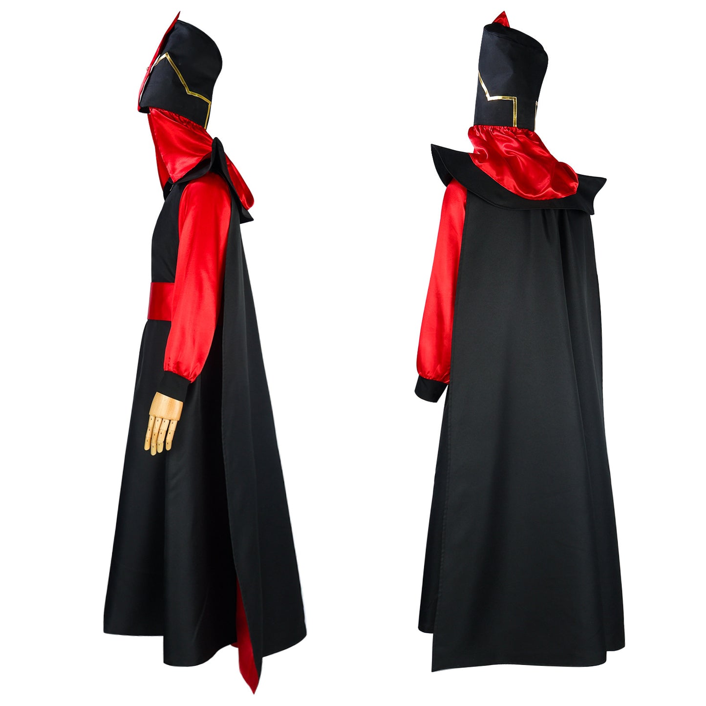 Jafar Cosplay Costume – Aladdin (Disney) | Black & Red Floor-Length Robe with Cape, Sash Belt & Vizier Hat | S–3XL