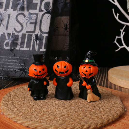 Halloween Mini Pumpkin Devil Gentleman Figurine Set Home Party Desk Resin Craft DecorationSet of Three
