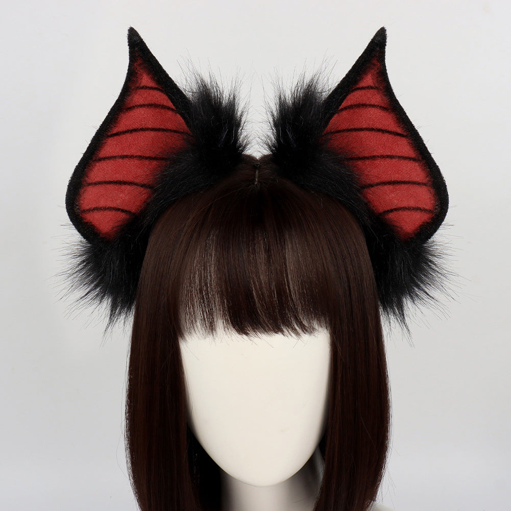 Halloween Dark Bat Animal Ears Headband Fake Hair Accessory for Cosplay Performance, Live Streaming Costume, Devil Themed Decoration