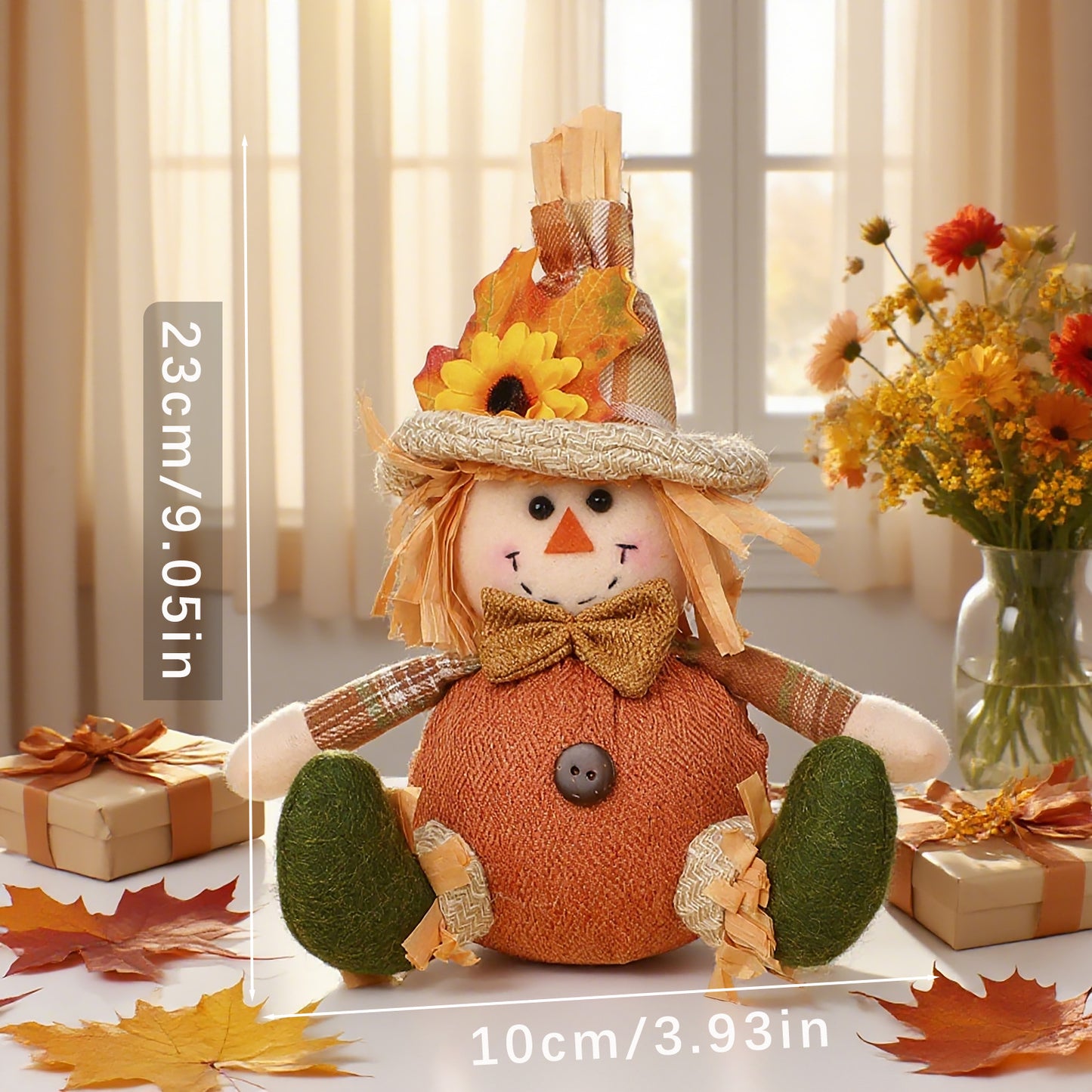 Harvest Festival Thanksgiving Sunflower Faceless Doll Autumn Scarecrow Figurine for Desk and Display Decoration