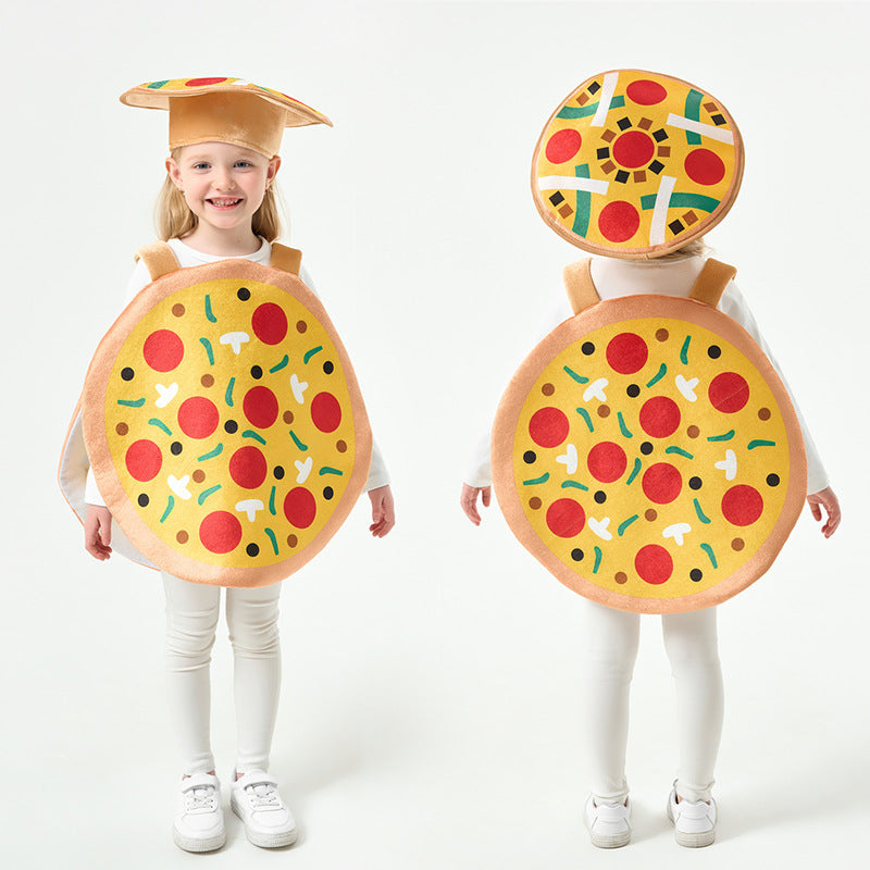Kids' Pizza Slice Novelty Costume Set – Foam Pizza Body Apron & Pizza Box Hat | One Size | Heights 100–140 cm