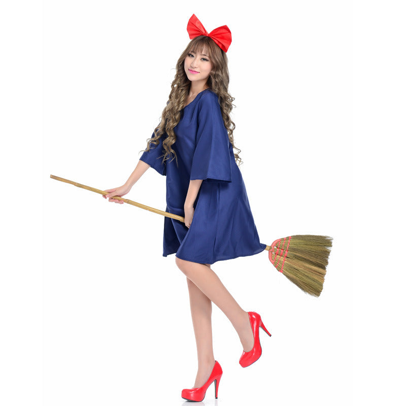 Kiki Cosplay Costume – Kiki's Delivery Service | Navy Dress & Red Bow Headband | One Size