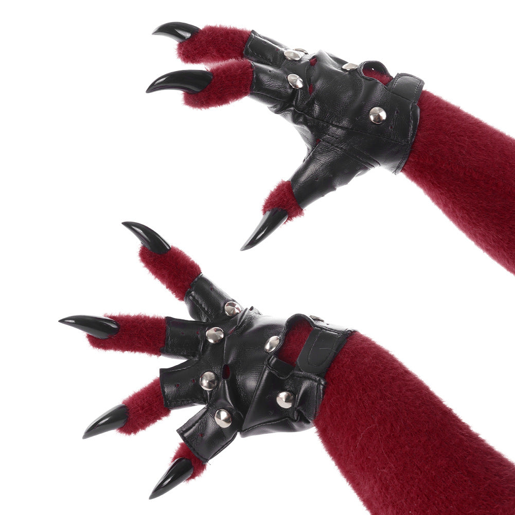 Original Furry Animal Paw Gloves, Punk Leather Gloves, Cosplay Handmade Accessories &ampProps