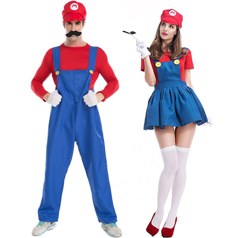 Halloween Mary cosplay game costume group stage performance costume plumber overalls parent-child costume