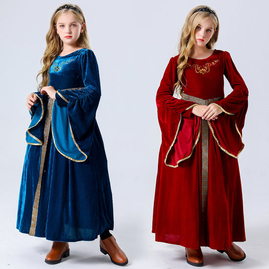 Stage performance costume, medieval Renaissance long dress costume, Halloween performance costume