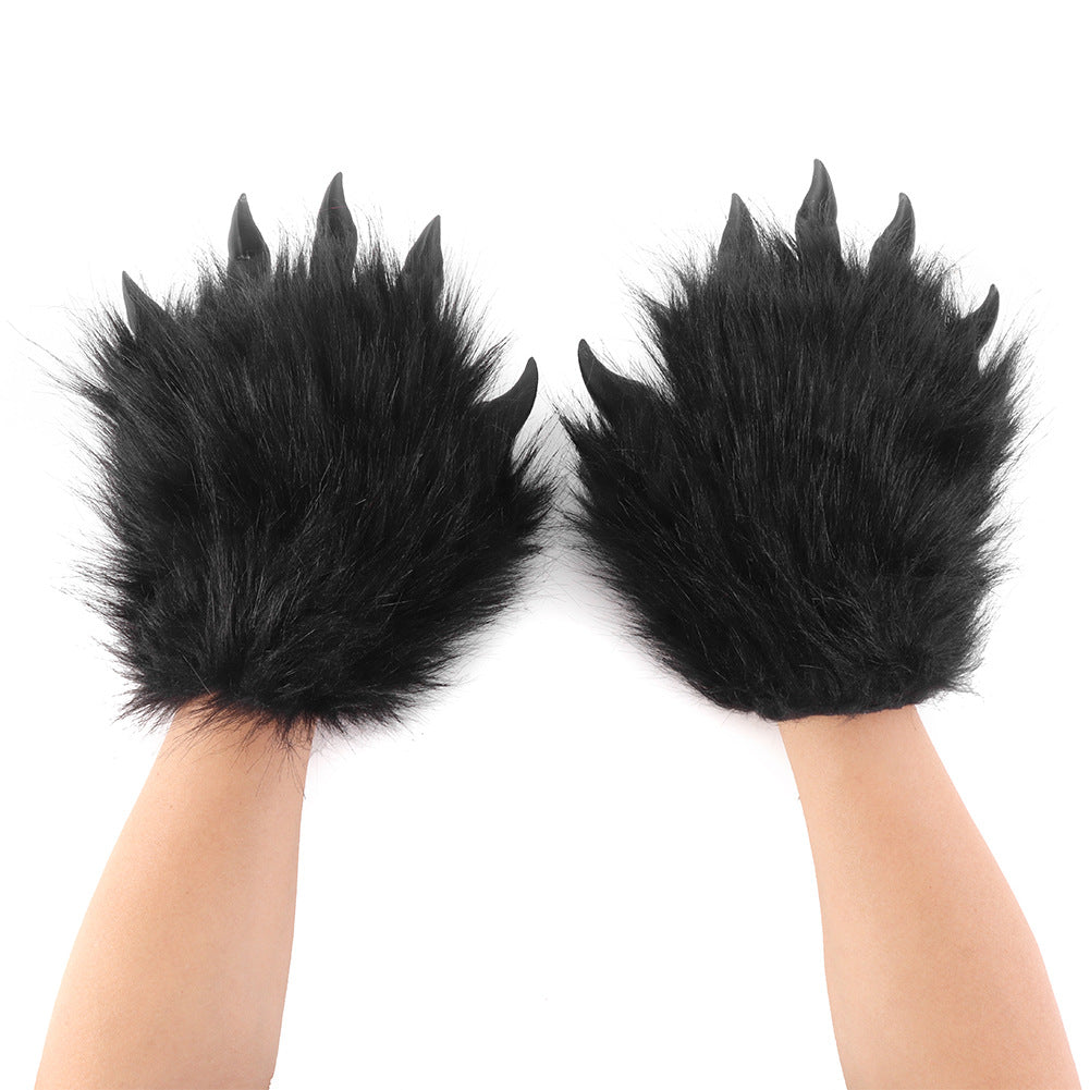 Original Furry Beast Claw Gloves 3D Sharp Nails Realistic Wild Animal Paws Halloween Cosplay Wearable Winter Warmth