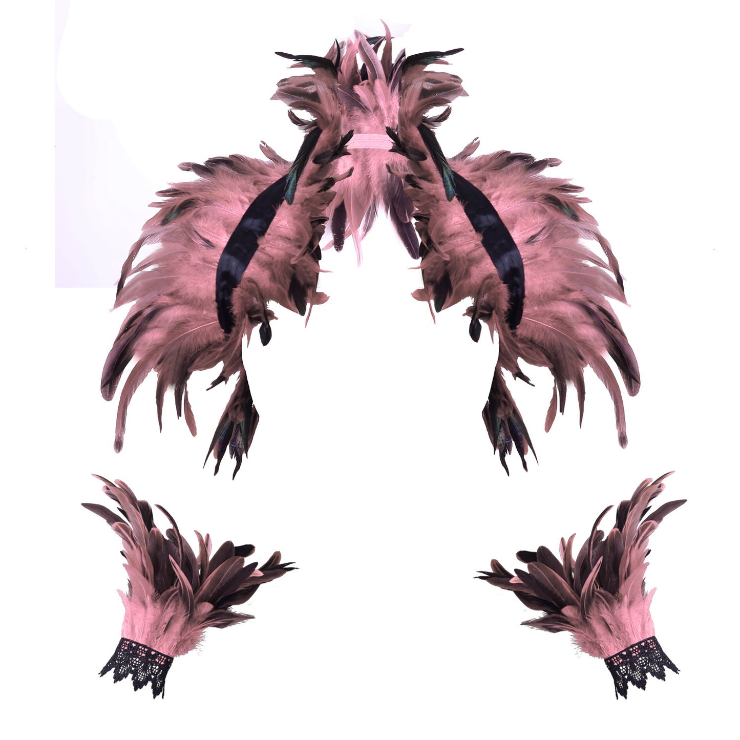 Halloween Feather Shawl Bracelet Set Feather Shawl Punk Feather Party Costume Festival Outfit
