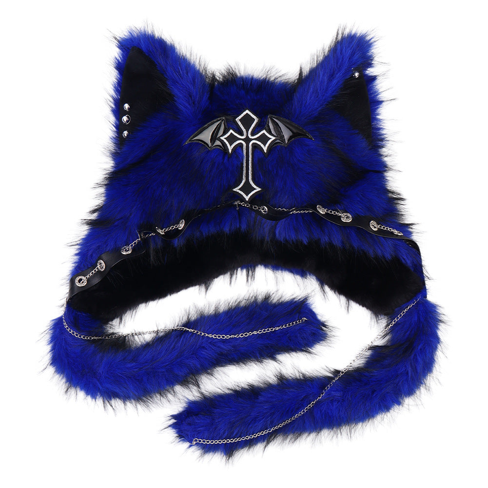 Subculture Cat Ear Hat Gothic Dark Aesthetic, Winter Fleece Beanie, Cool Girl Fashion, Warm Autumn/Winter Hat