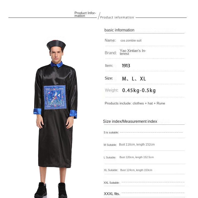 Zombie Costume Qing Dynasty Women's Clothing Halloween Costume Unisex Halloween Costume Ghost Festival Party Performance Costume