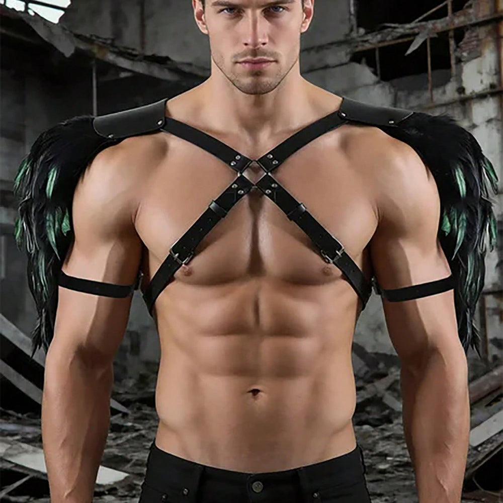 Medieval Viking Men's Feathered Single-Shoulder Armor Strap Cosplay Halloween Costume Prop