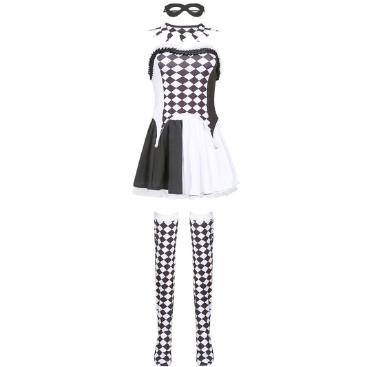 Vampire Clown Costume Halloween Outfit Devil Costume Role Play Checkered Jester Costume
