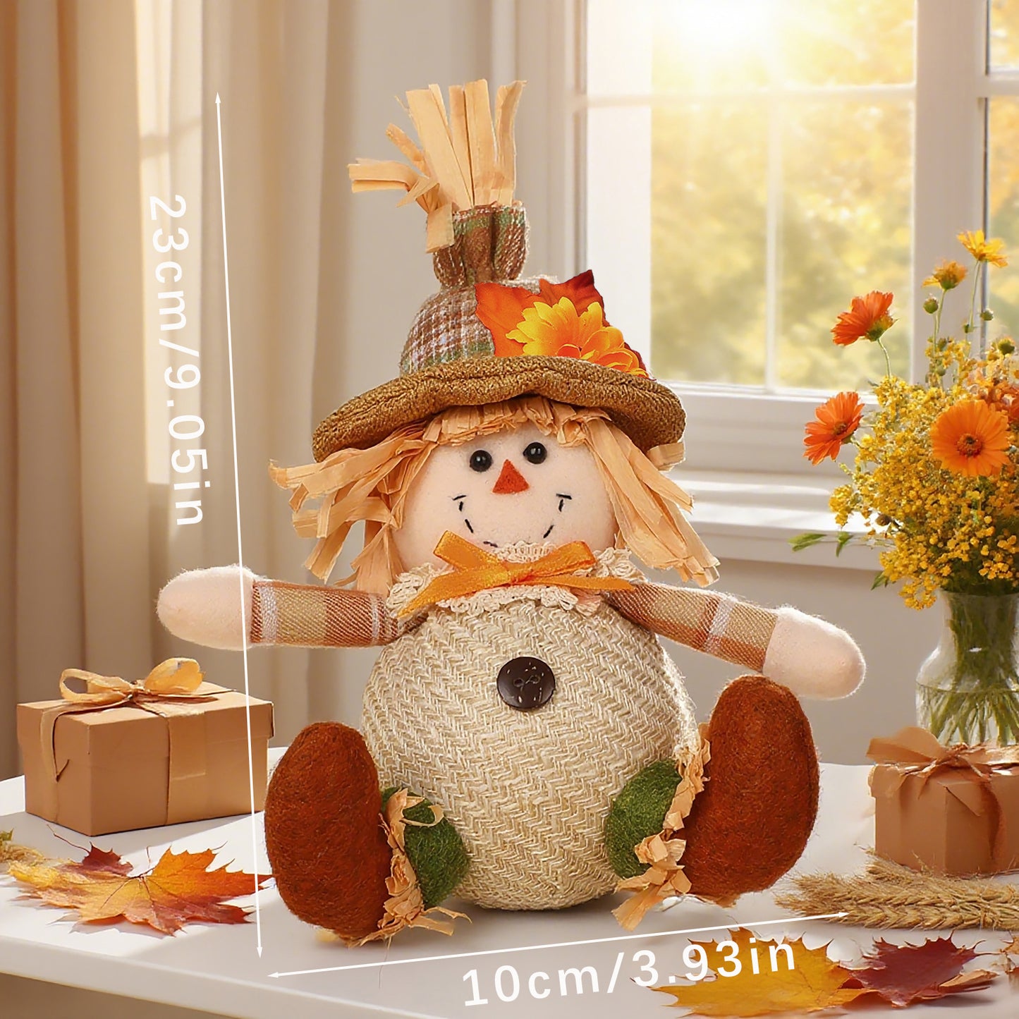 Harvest Festival Thanksgiving Sunflower Faceless Doll Autumn Scarecrow Figurine for Desk and Display Decoration