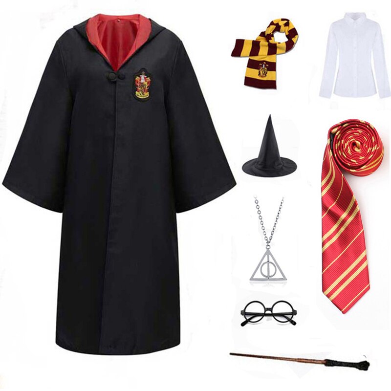 Slytherin Halloween Cosplay Costume  Adult Cloak Robe Tie Scarf Magic Wand Children Suits Cosplay Clothes Accessories
