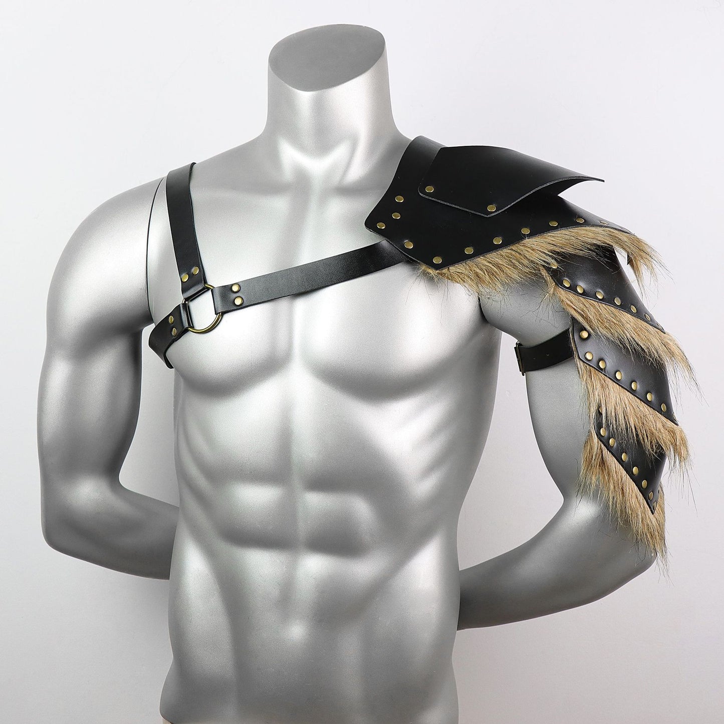 Medieval Viking Men's Feathered Single-Shoulder Armor Strap Cosplay Halloween Costume Prop