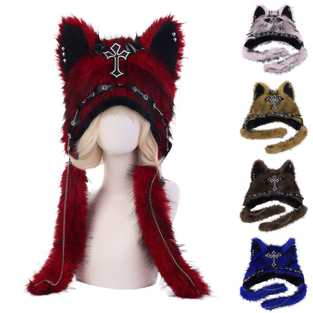 Subculture Cat Ear Hat Gothic Dark Aesthetic, Winter Fleece Beanie, Cool Girl Fashion, Warm Autumn/Winter Hat