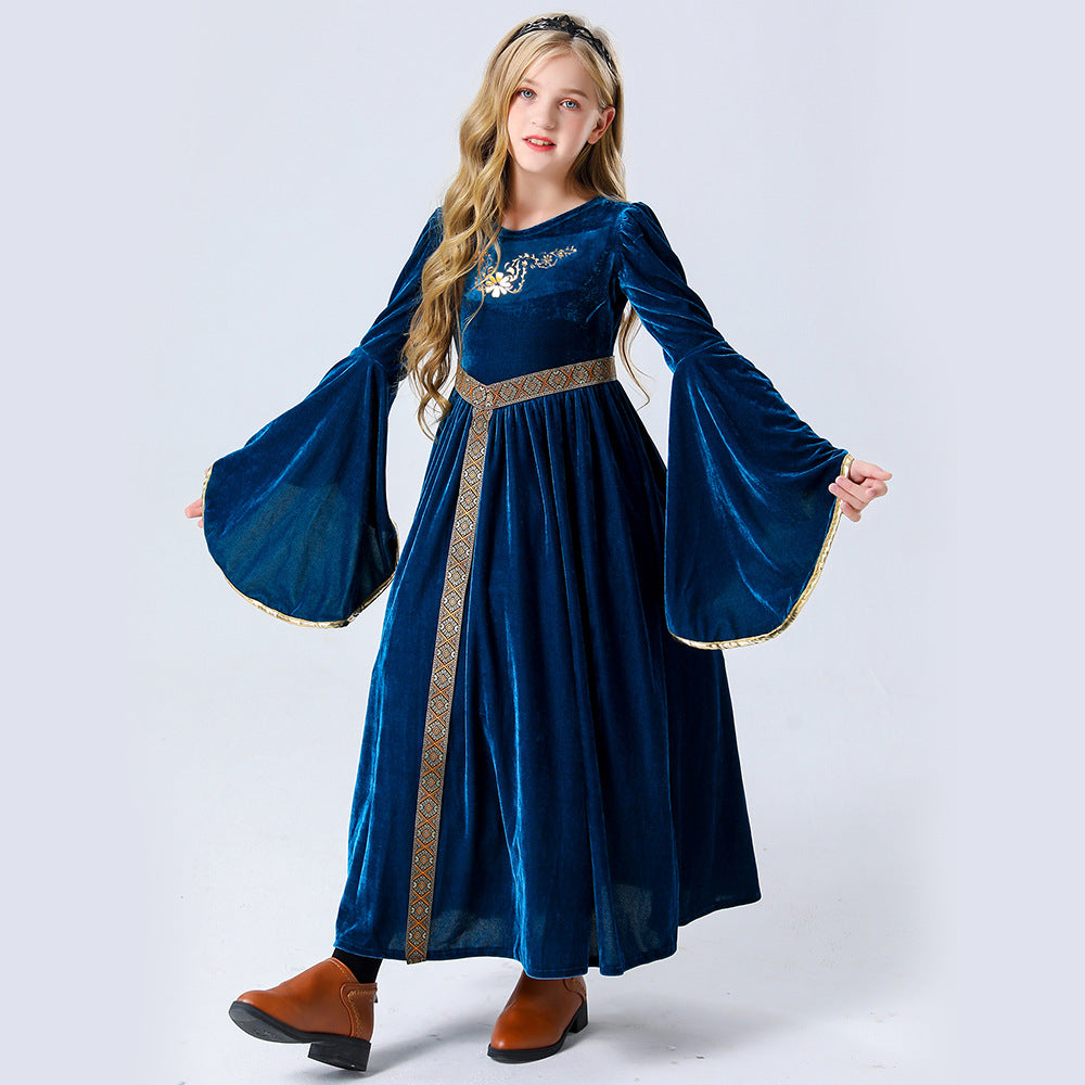 Stage performance costume, medieval Renaissance long dress costume, Halloween performance costume