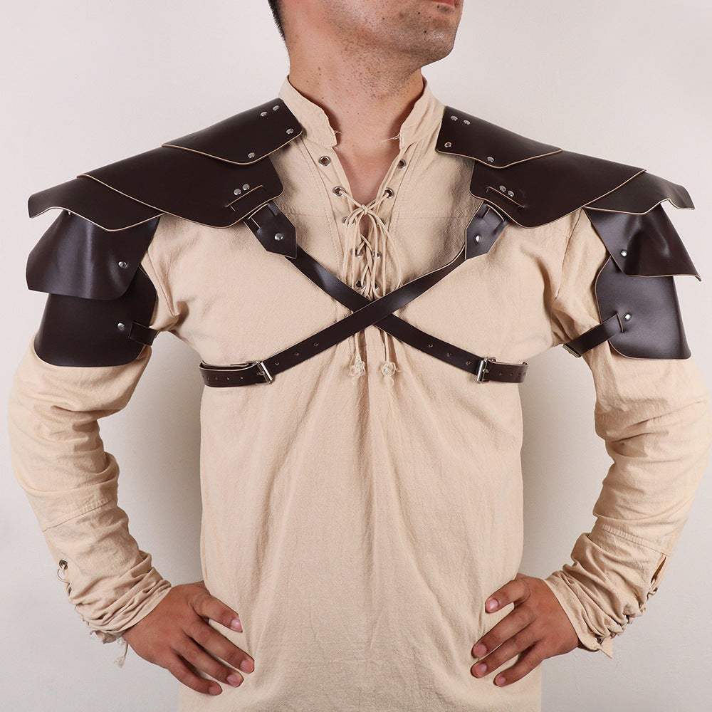 Medieval Viking Men's Feathered Single-Shoulder Armor Strap Cosplay Halloween Costume Prop