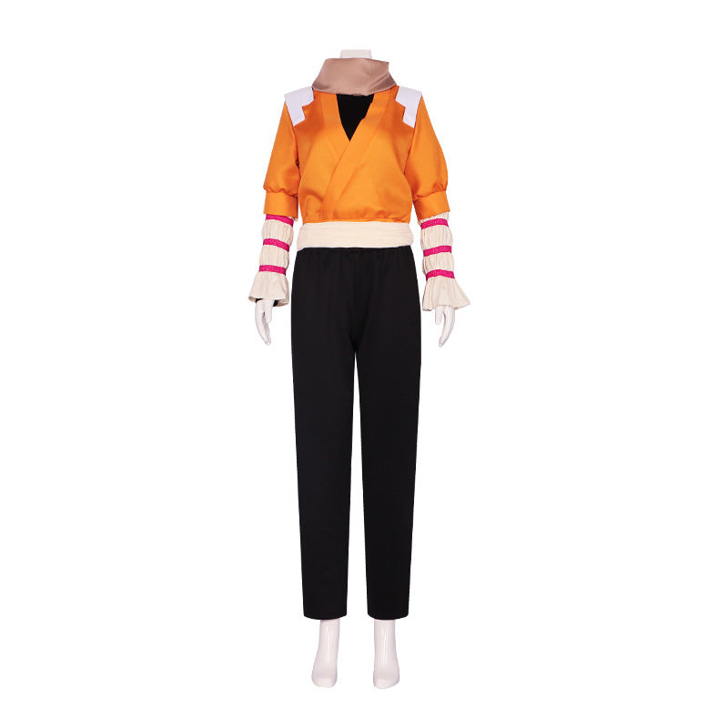 Yoruichi Shihoin Cosplay Costume – Bleach | Orange Wrap Top & Black Pants Set | Unisex S–3XL