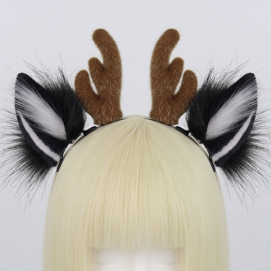 Handmade Plush Christmas Reindeer Antler Headband Cosplay Accessory Stage Performance Headwear Realistic Animal Ear Headband