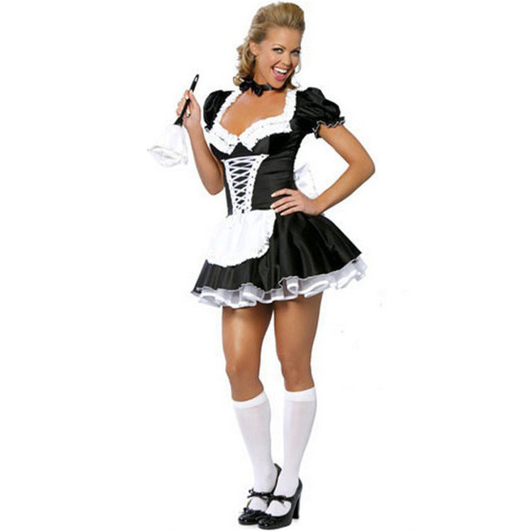 Sexy Maid Costume – Black Mini Dress with Neck Tie | 2 Styles | Women's S–6XL