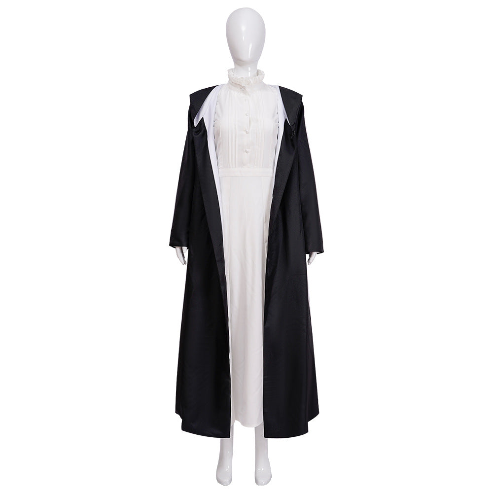 Frieren Cosplay Costume – Frieren: Beyond Journey's End | Black Hooded Coat & White Dress Set