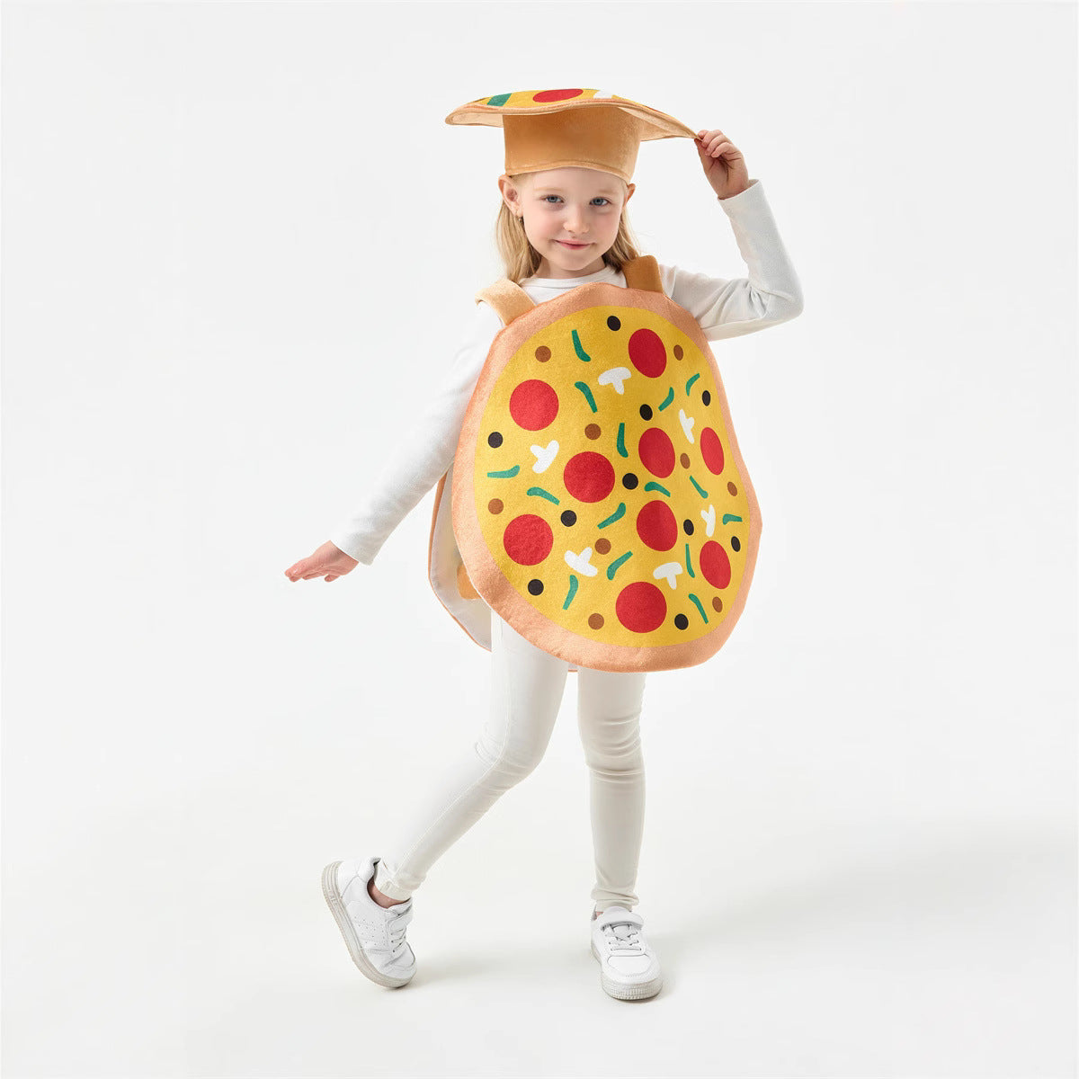 Kids' Pizza Slice Novelty Costume Set – Foam Pizza Body Apron & Pizza Box Hat | One Size | Heights 100–140 cm