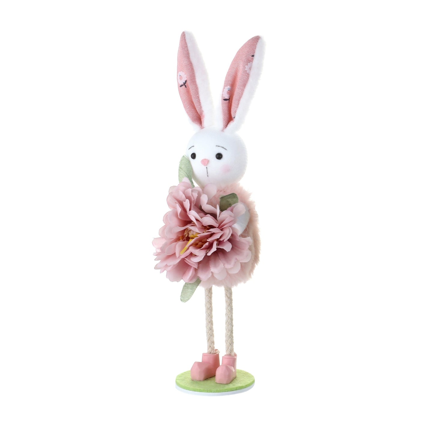 Rabbit Standing Easter Decorative Figurine for Living Room Fireplace, Kids Gift with Flower Decoration for Party