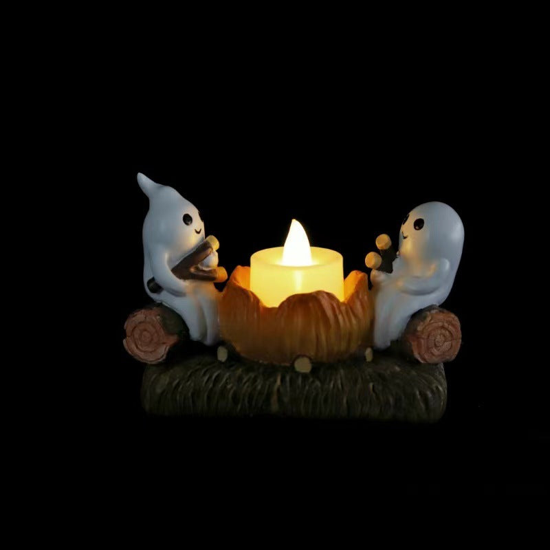 Ghost Campfire Flickering Night Light Halloween Ghost Decorative Mini Candle Holder