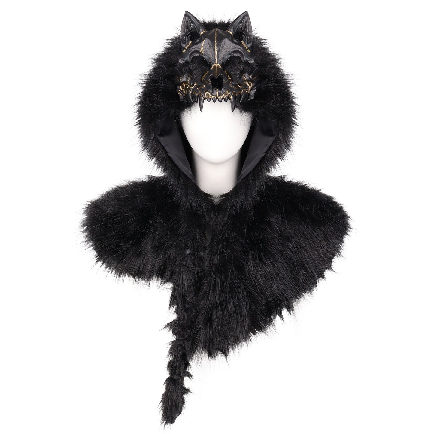 Halloween Party Performance Costume Cos Medieval Viking Fake Wolf Skin Skull Cape Prop