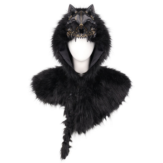 Halloween Party Performance Costume Cos Medieval Viking Fake Wolf Skin Skull Cape Prop