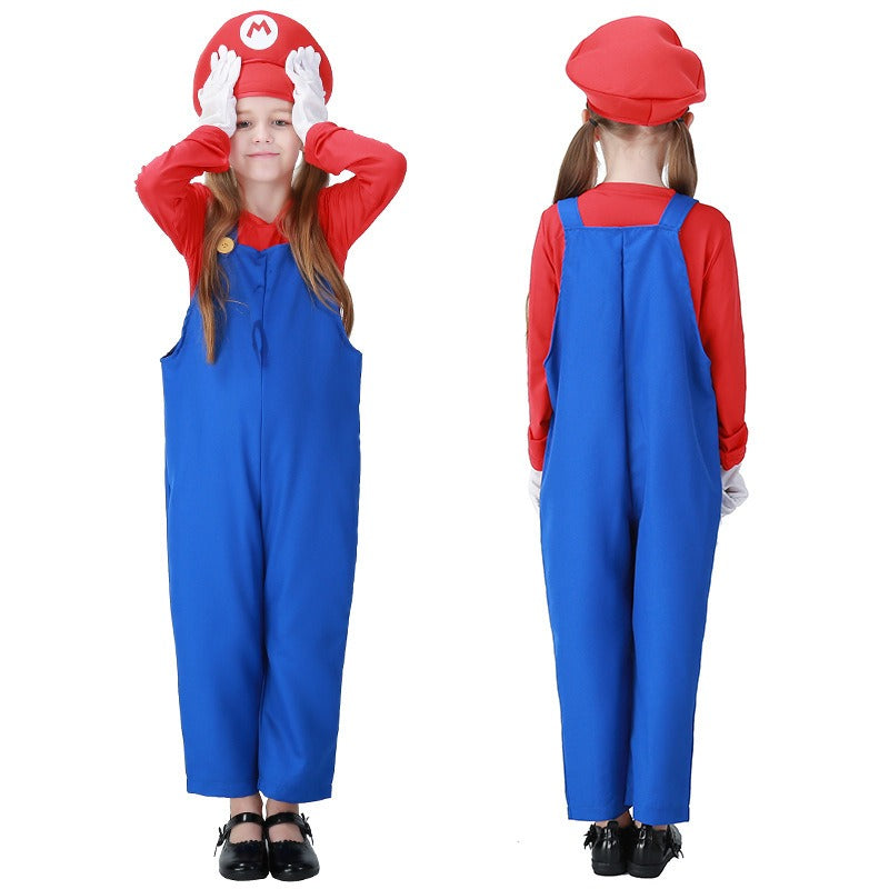 Halloween Mary cosplay game costume group stage performance costume plumber overalls parent-child costume