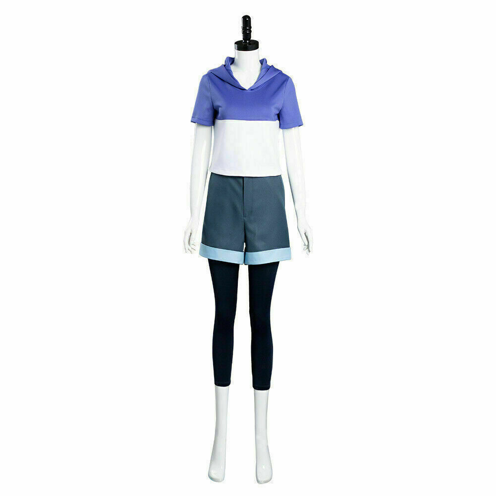 Luz Noceda Cosplay Costume – The Owl House (Disney) | Blue & White Hooded Top, Grey Shorts & Black Leggings | Kids & Adults