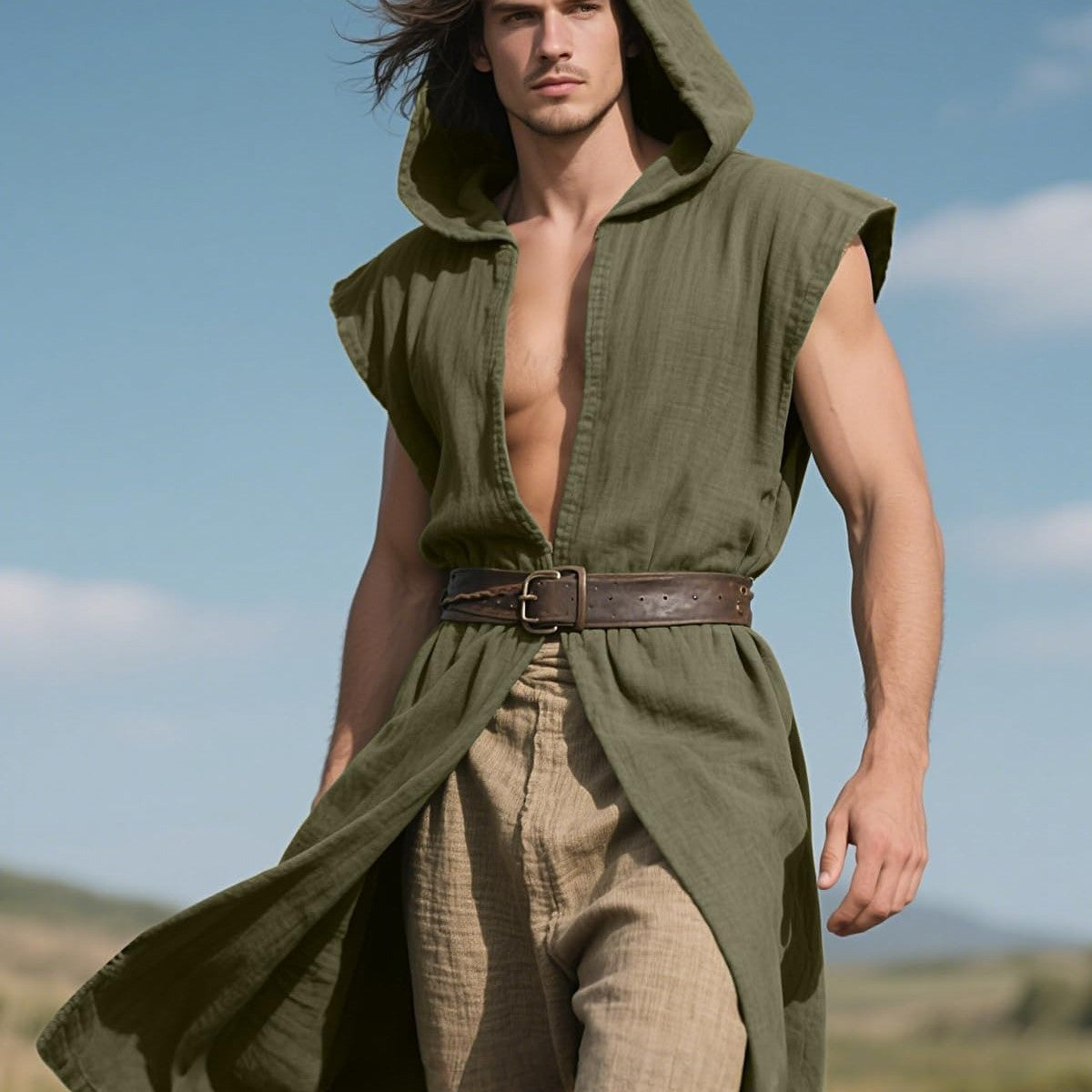 Medieval Sleeveless Cloak Renaissance Short Cape Men's Halloween LARP