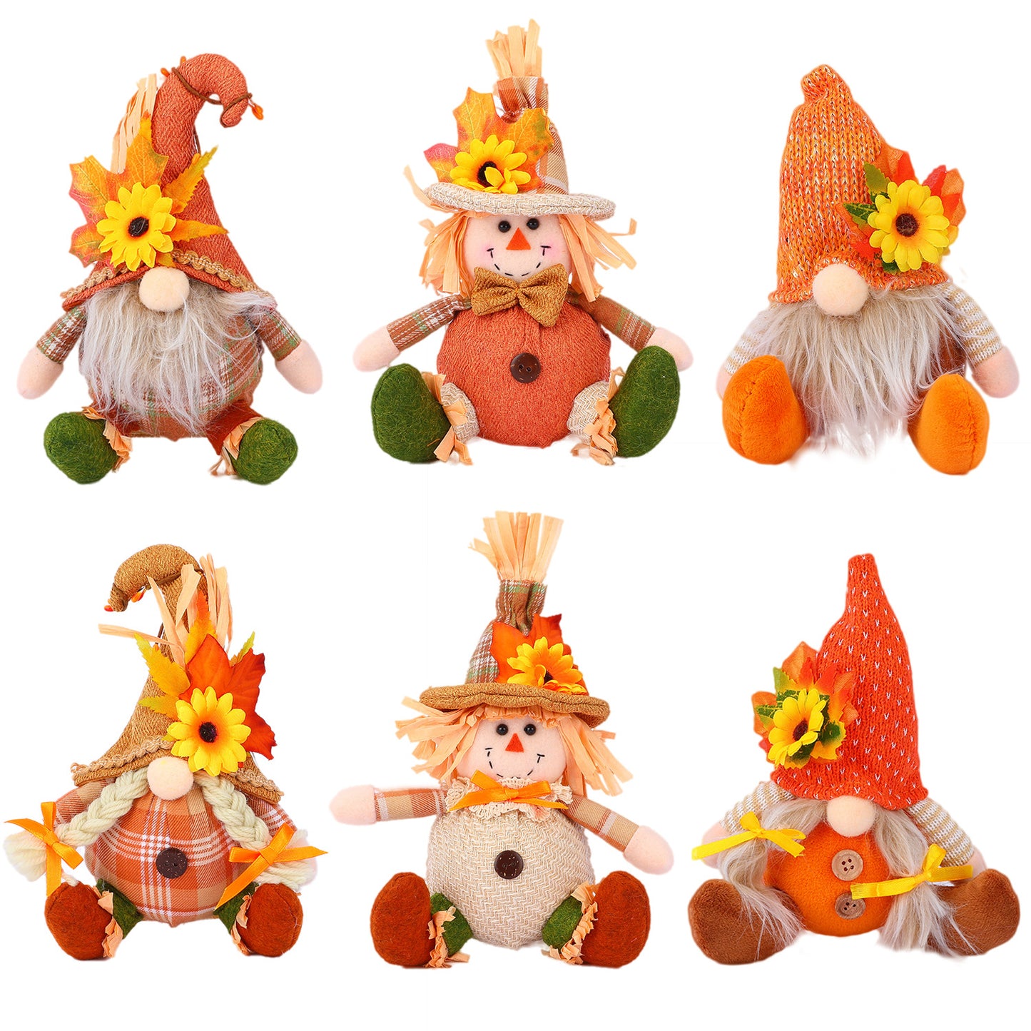 Harvest Festival Thanksgiving Sunflower Faceless Doll Autumn Scarecrow Figurine for Desk and Display Decoration
