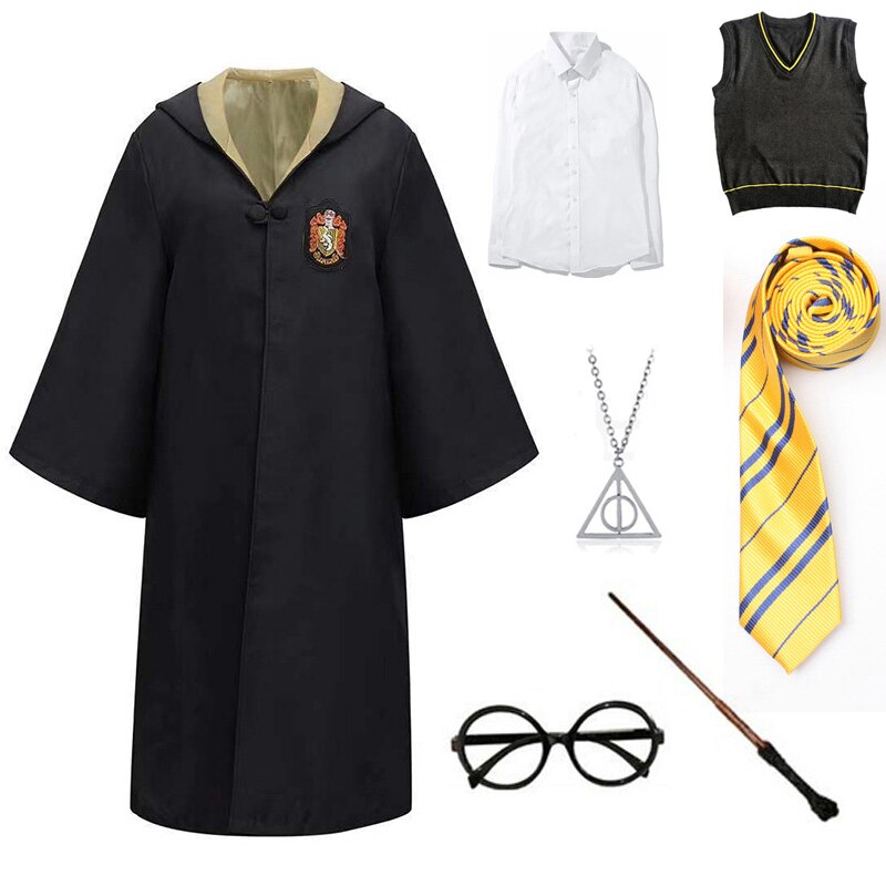 Slytherin Halloween Cosplay Costume  Adult Cloak Robe Tie Scarf Magic Wand Children Suits Cosplay Clothes Accessories
