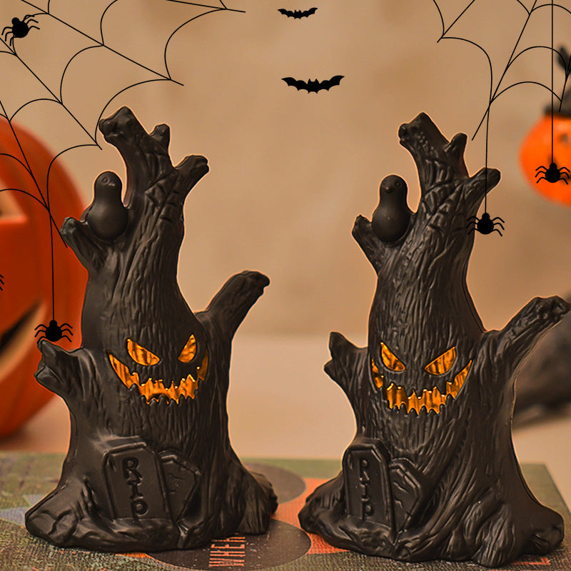 Halloween Decorative Funny Pumpkin Night Light Ghost Stump Decoration Scary Ghost Bedroom Scene Decoration Lamp