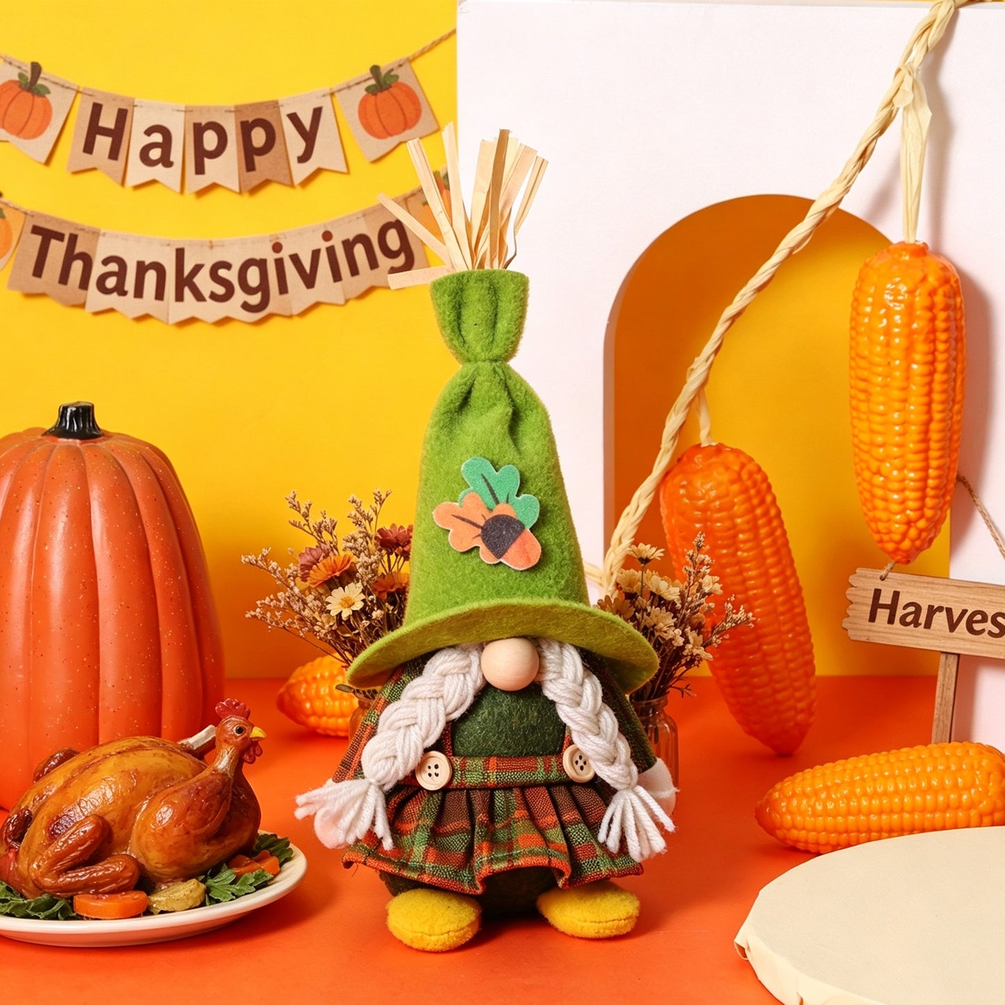 New Harvest Festival Decoration Harvest Season Dwarf Figurine Maple Leaf Rudolph Plush Faceless Doll Old Man