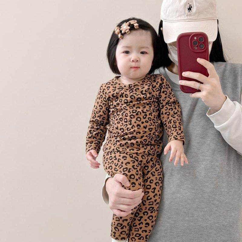 Baby Sleepwear Set Autumn New Fashion Leopard Print Girls Long Sleeve Long Pants Home Wear Two-Piece Children's Clothing