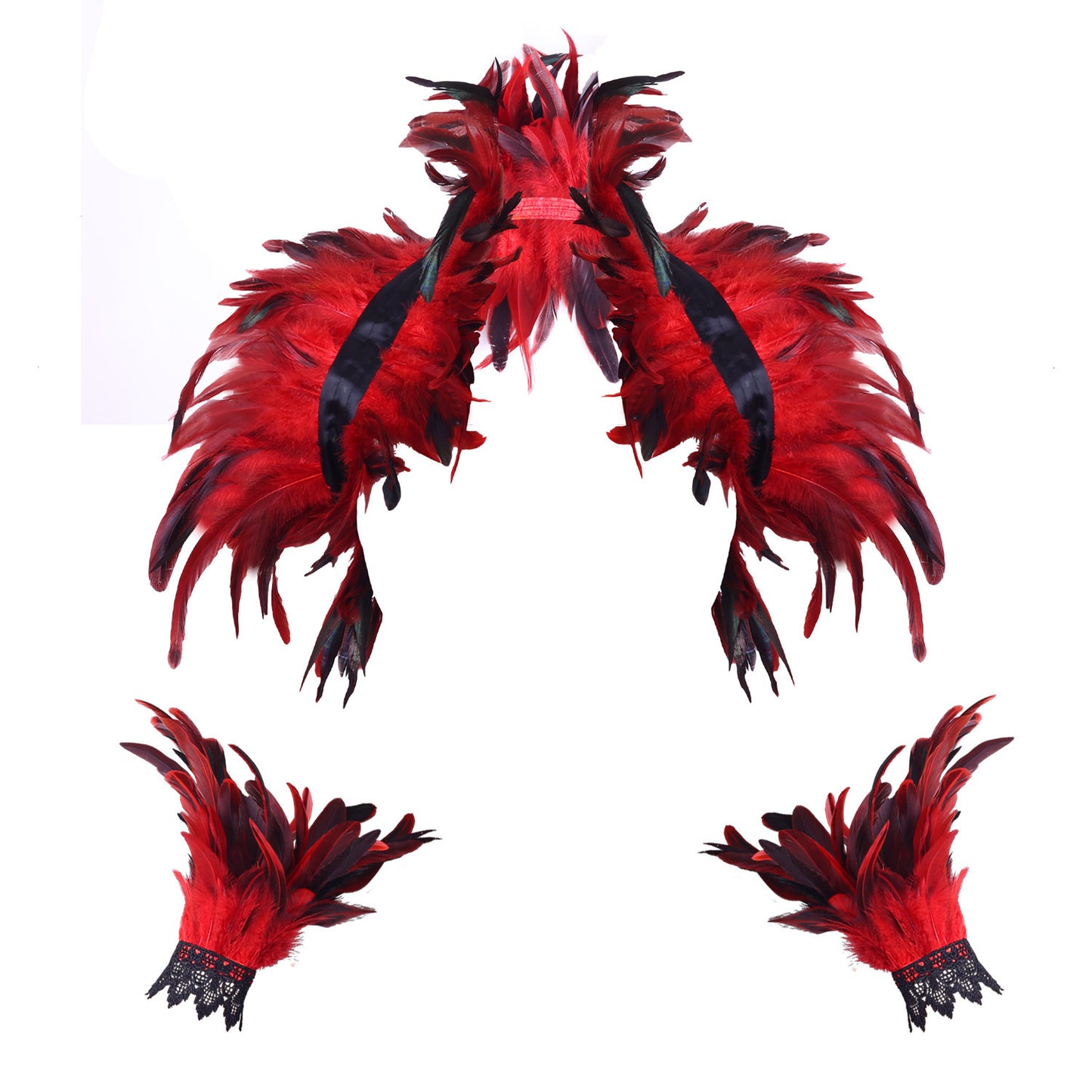 Halloween Feather Shawl Bracelet Set Feather Shawl Punk Feather Party Costume Festival Outfit