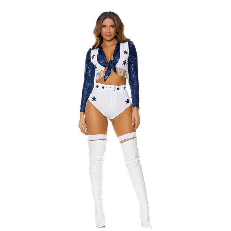 Women's Sexy Cheerleader Halloween Costume – Star Print Crop Jacket & Shorts Set | 4 Styles | M–XL