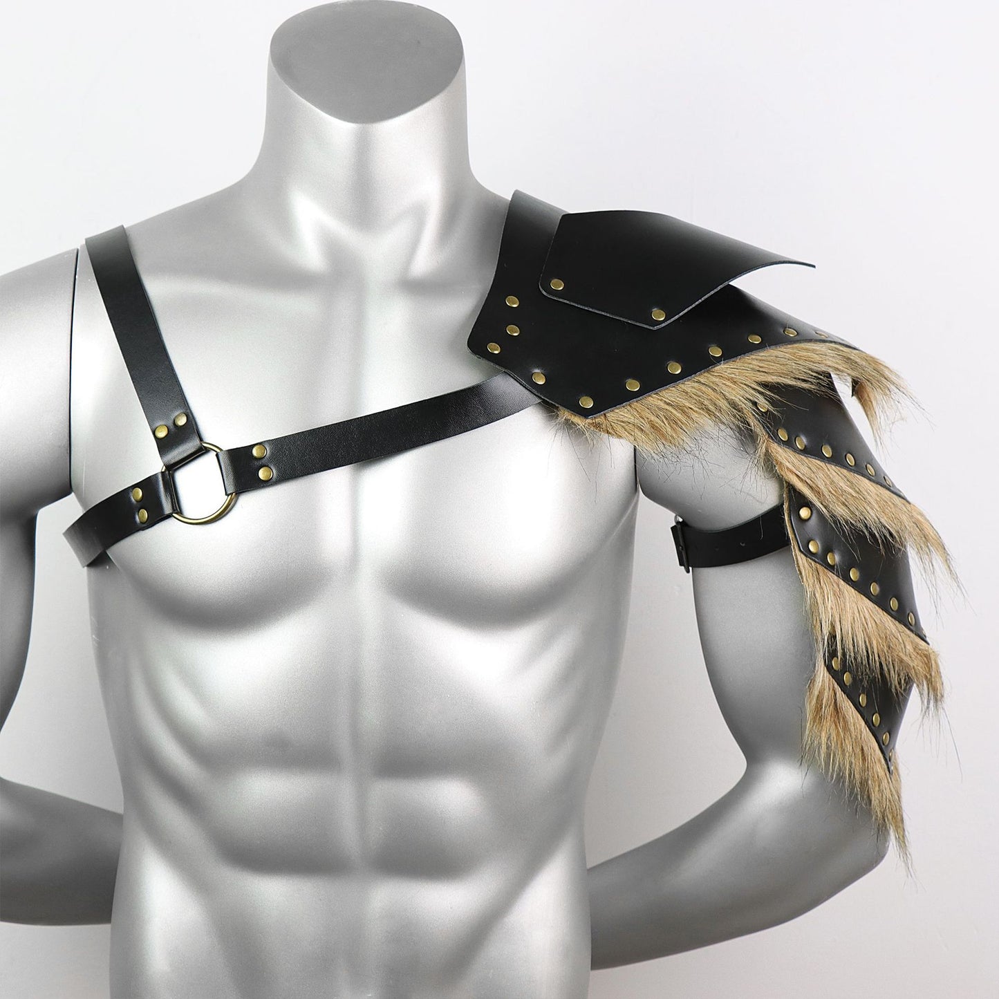 Medieval Viking Men's Feathered Single-Shoulder Armor Strap Cosplay Halloween Costume Prop