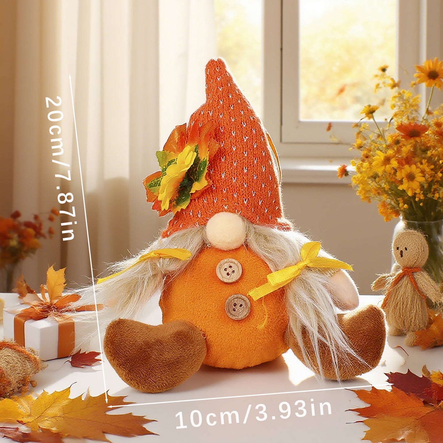 Harvest Festival Thanksgiving Sunflower Faceless Doll Autumn Scarecrow Figurine for Desk and Display Decoration